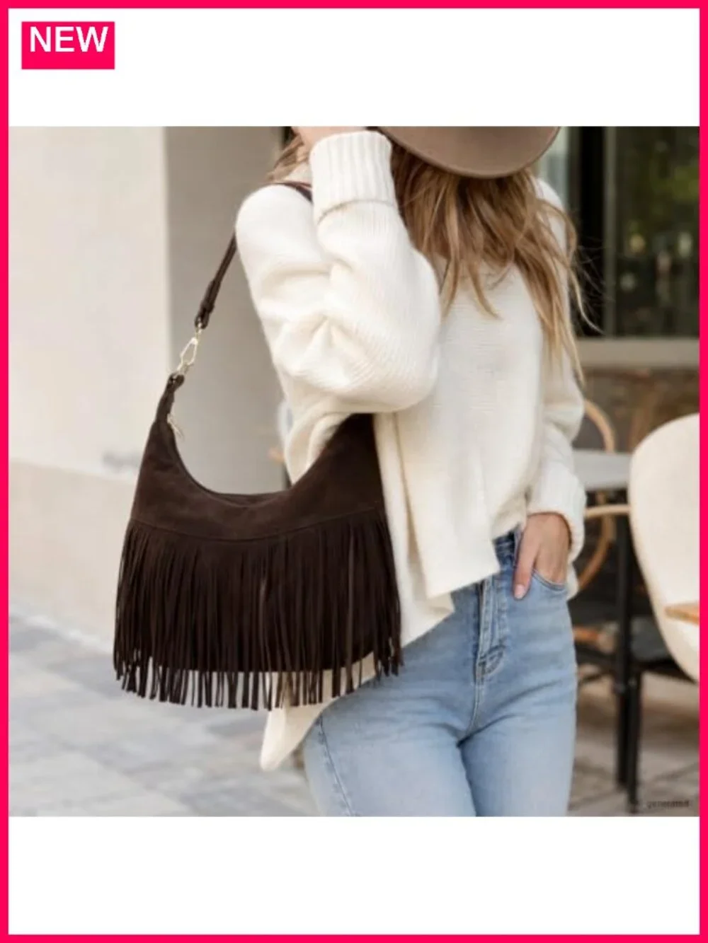 Faux Leather Fringe Hobo Bag Crossbody Suede Tassel Western Purse